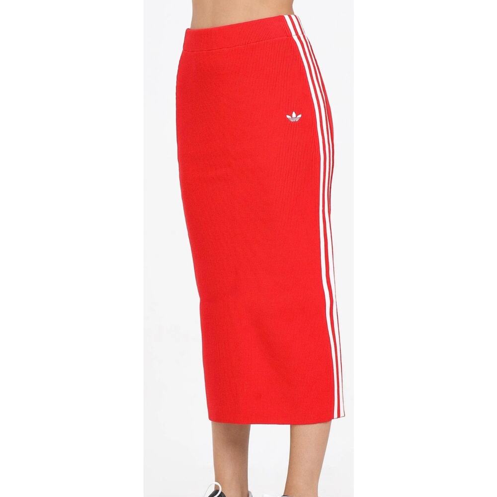 adidas Originals Red Midi Pencil Skirt with White Stripes